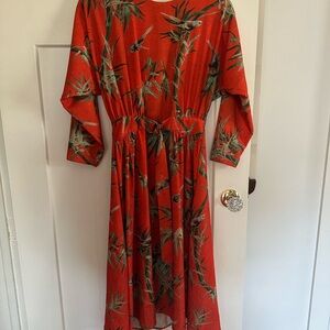 Warehouse Orange Bird Print Dress ASOS